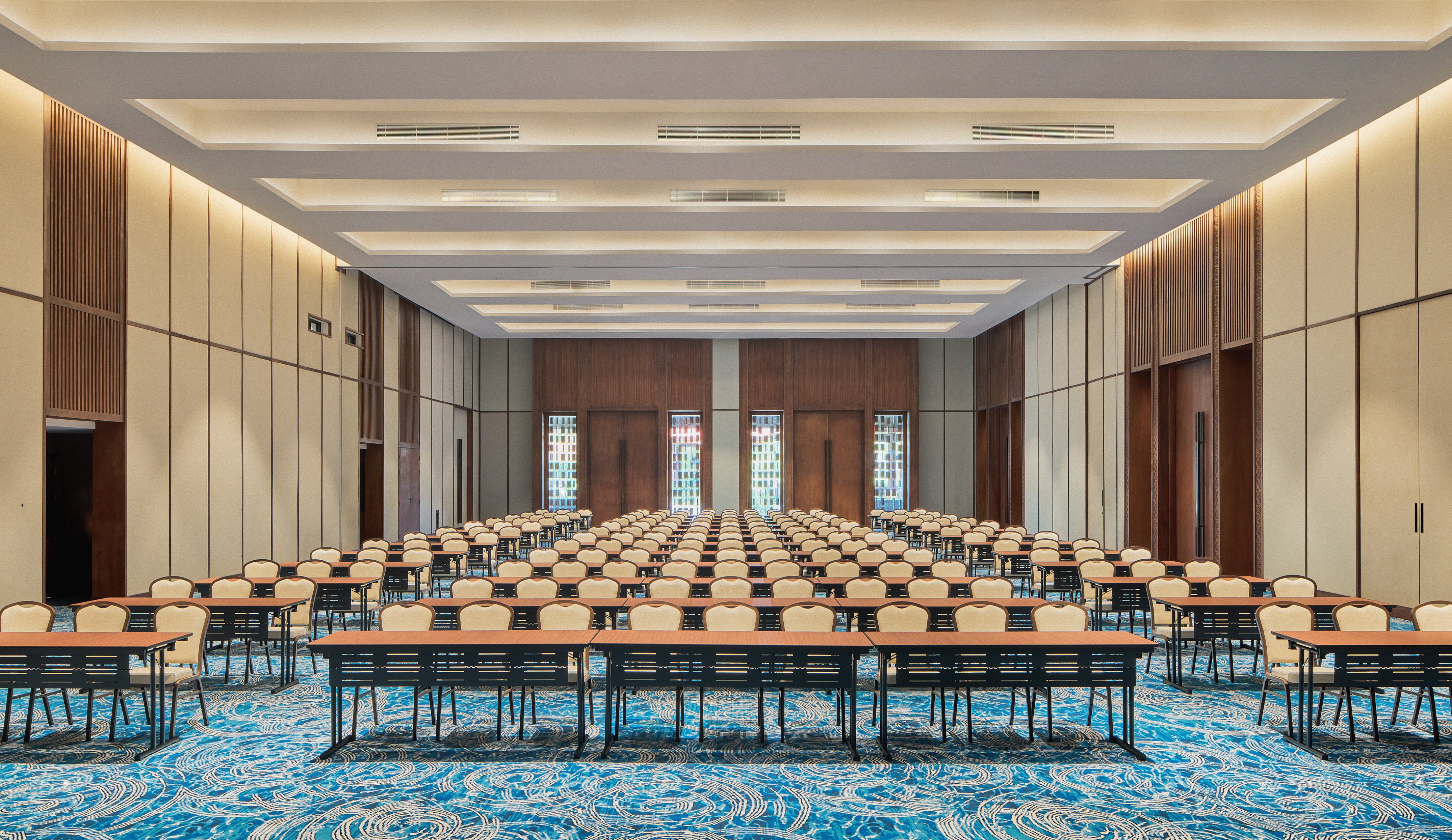 a room with tables and chairs