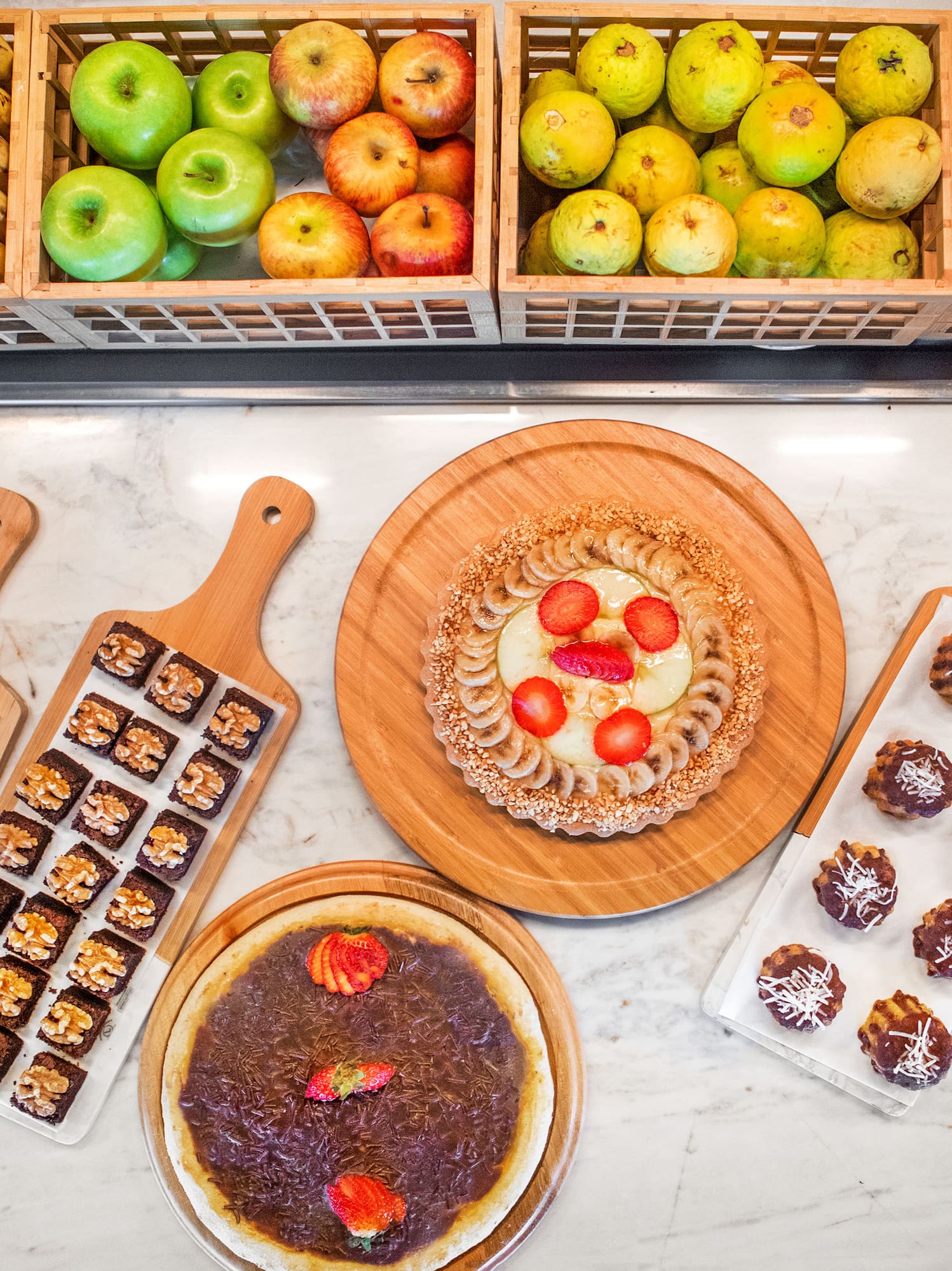 a variety of food in baskets