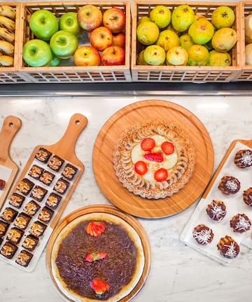a variety of food in baskets