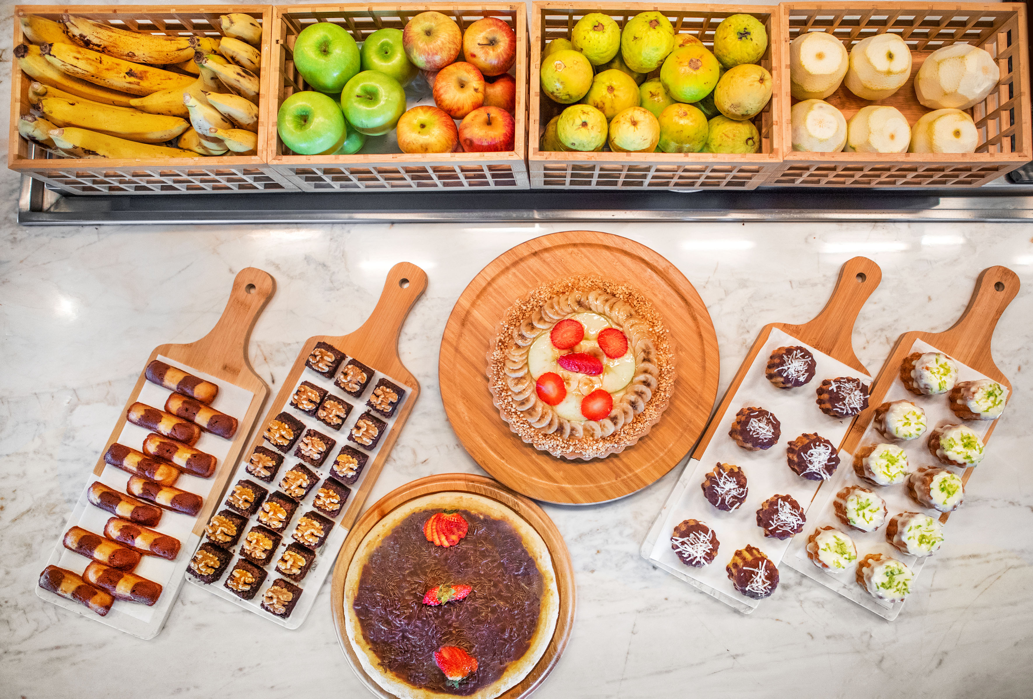 a variety of food in baskets