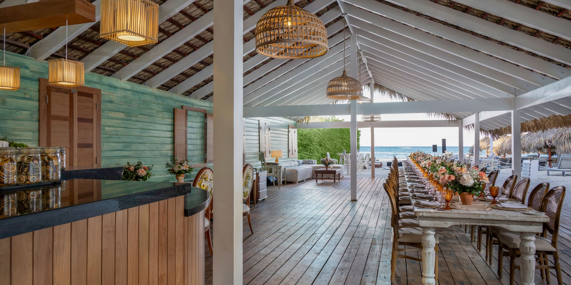 a room with a table and chairs