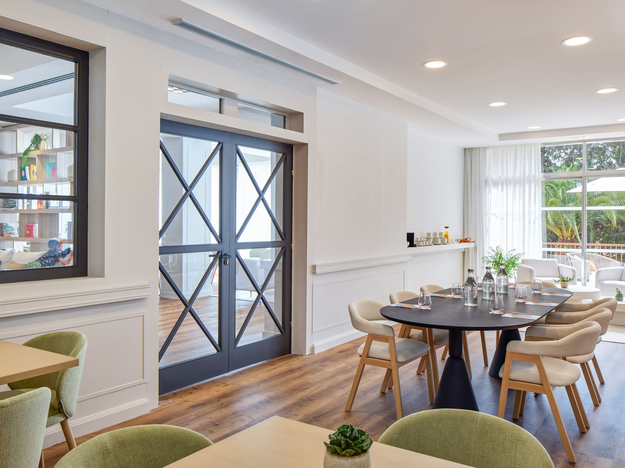 a room with a table and chairs