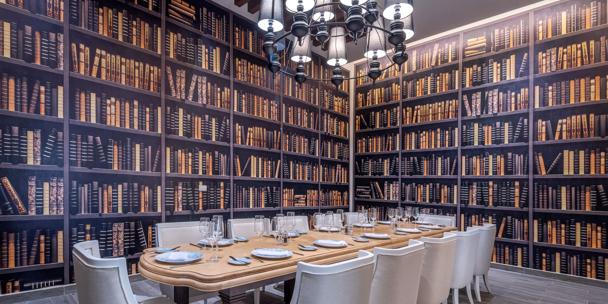 a room with a table and chairs