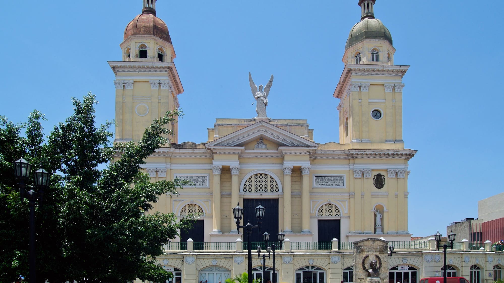 Santiago de Cuba with a statue on top of it