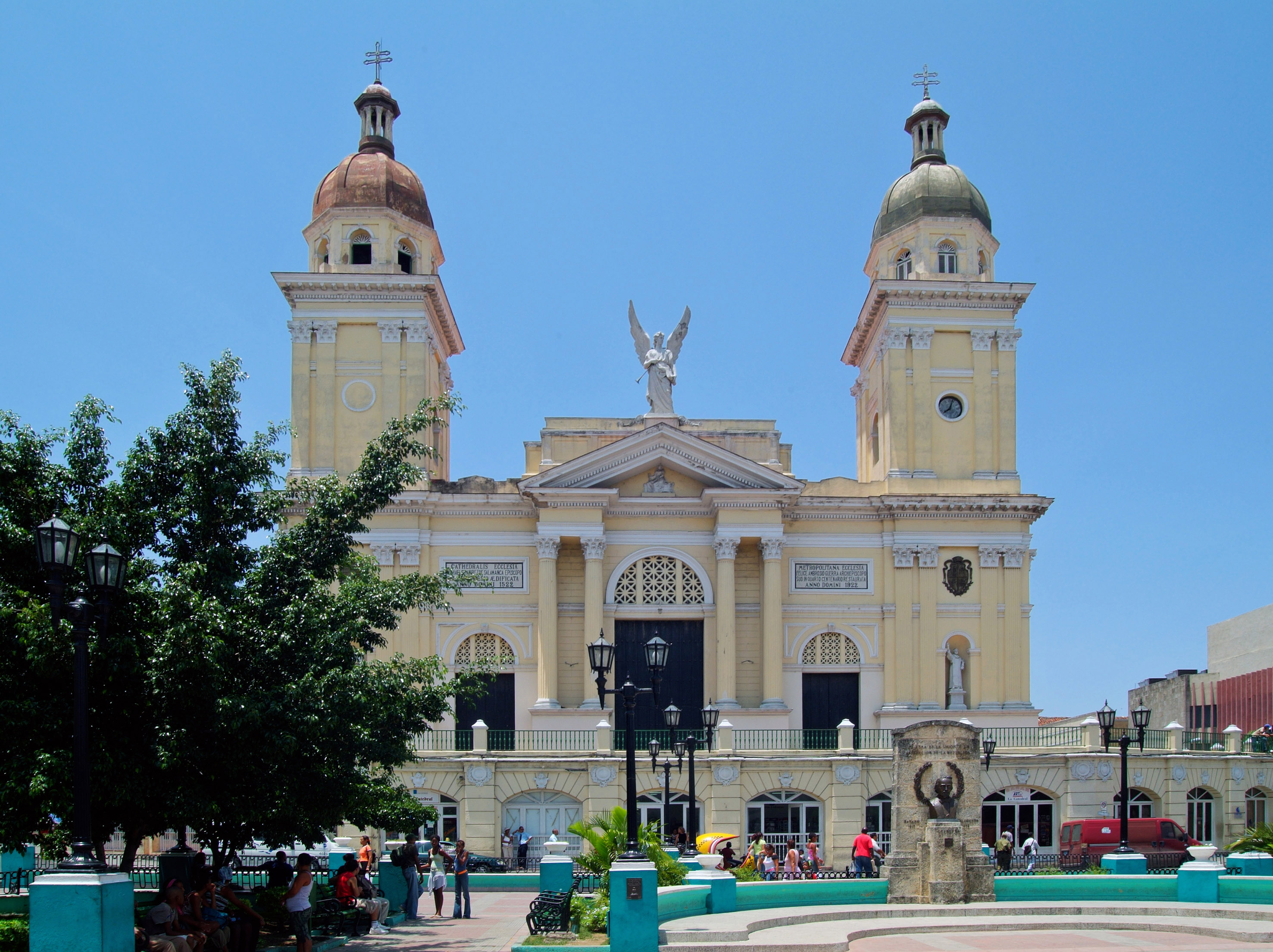 Santiago de Cuba with a statue on top of it