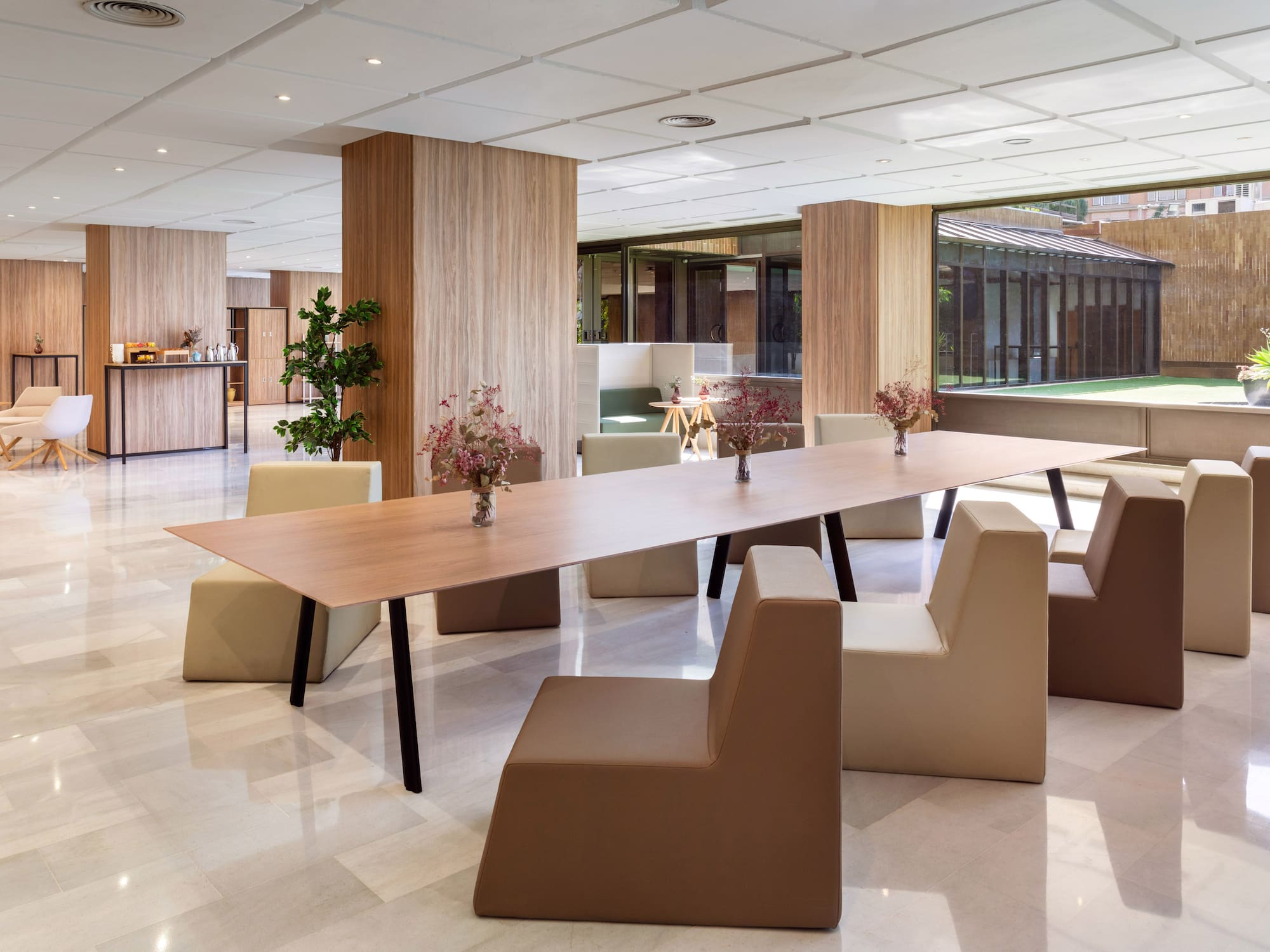 a room with a table and chairs