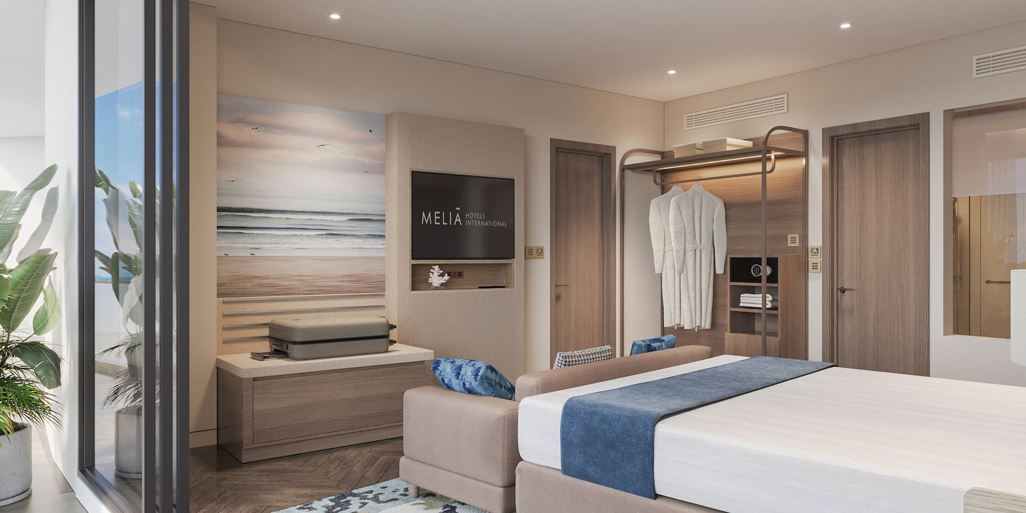 a bedroom with a bed and a wardrobe