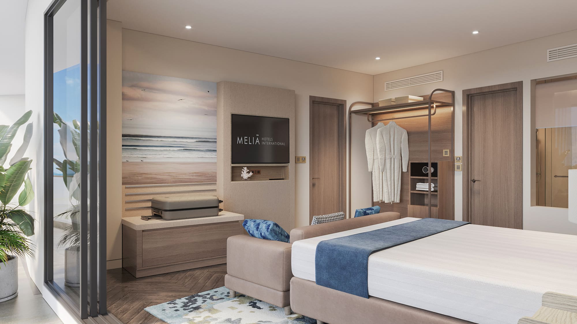 a bedroom with a bed and a wardrobe