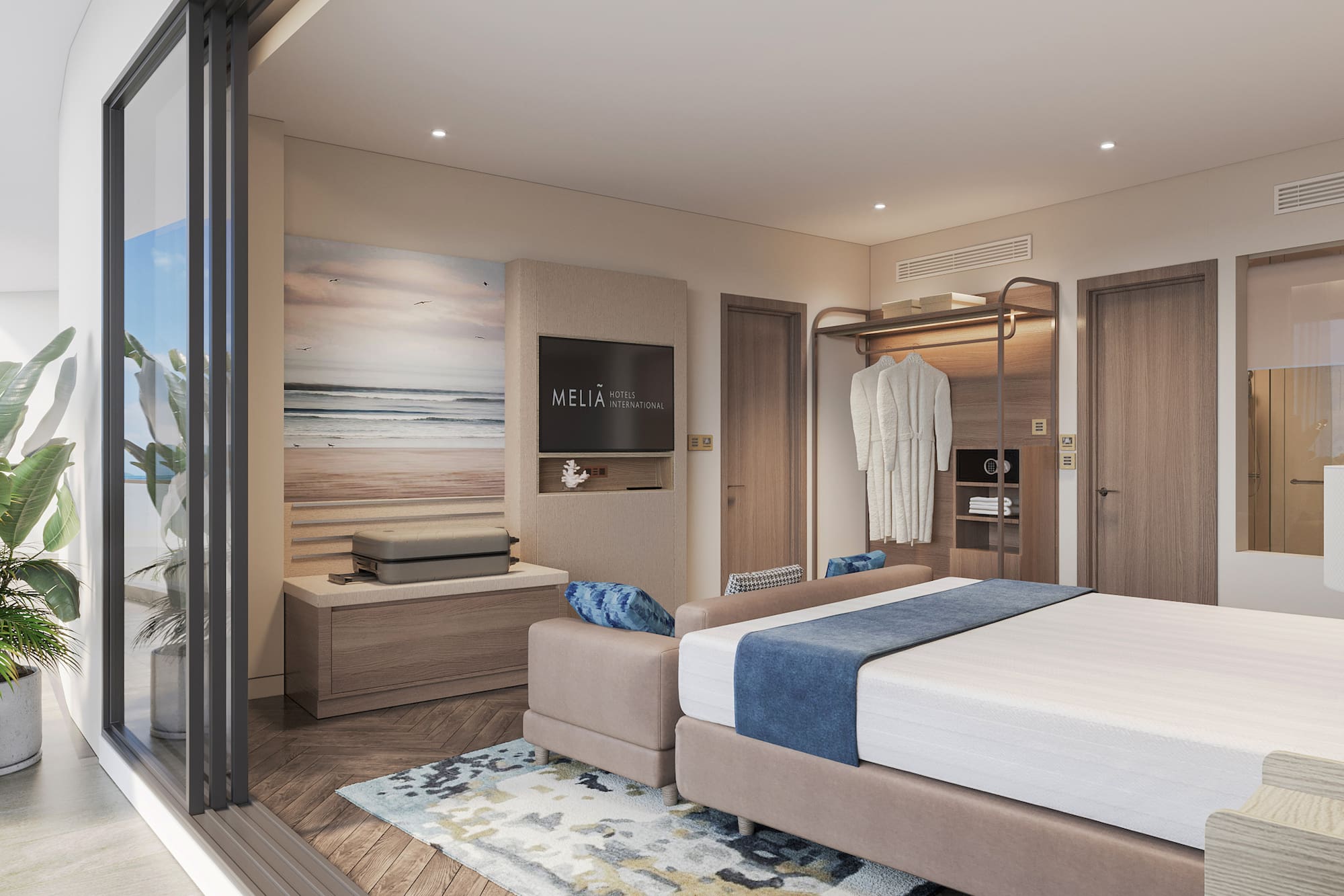 a bedroom with a bed and a wardrobe