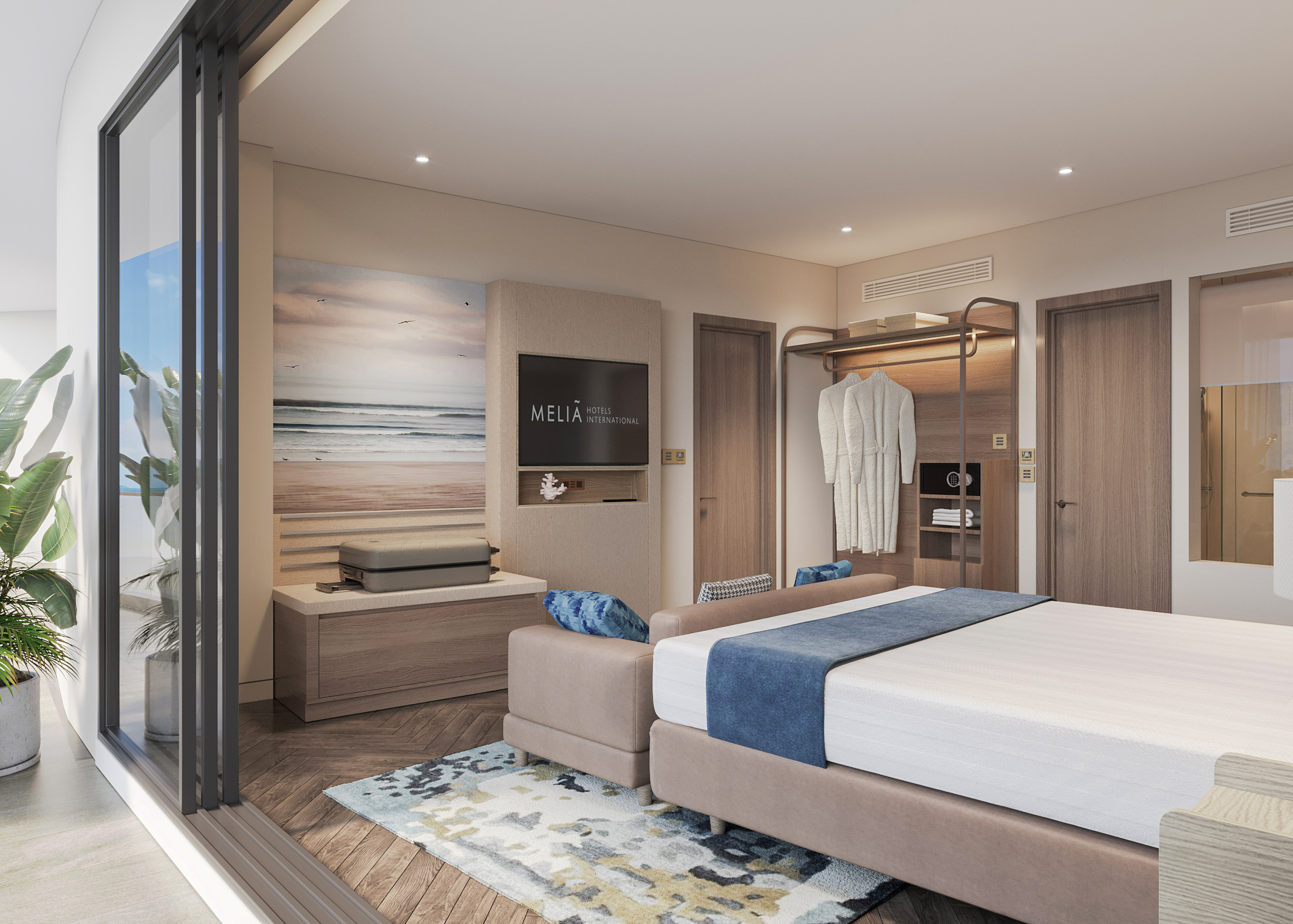 a bedroom with a bed and a wardrobe