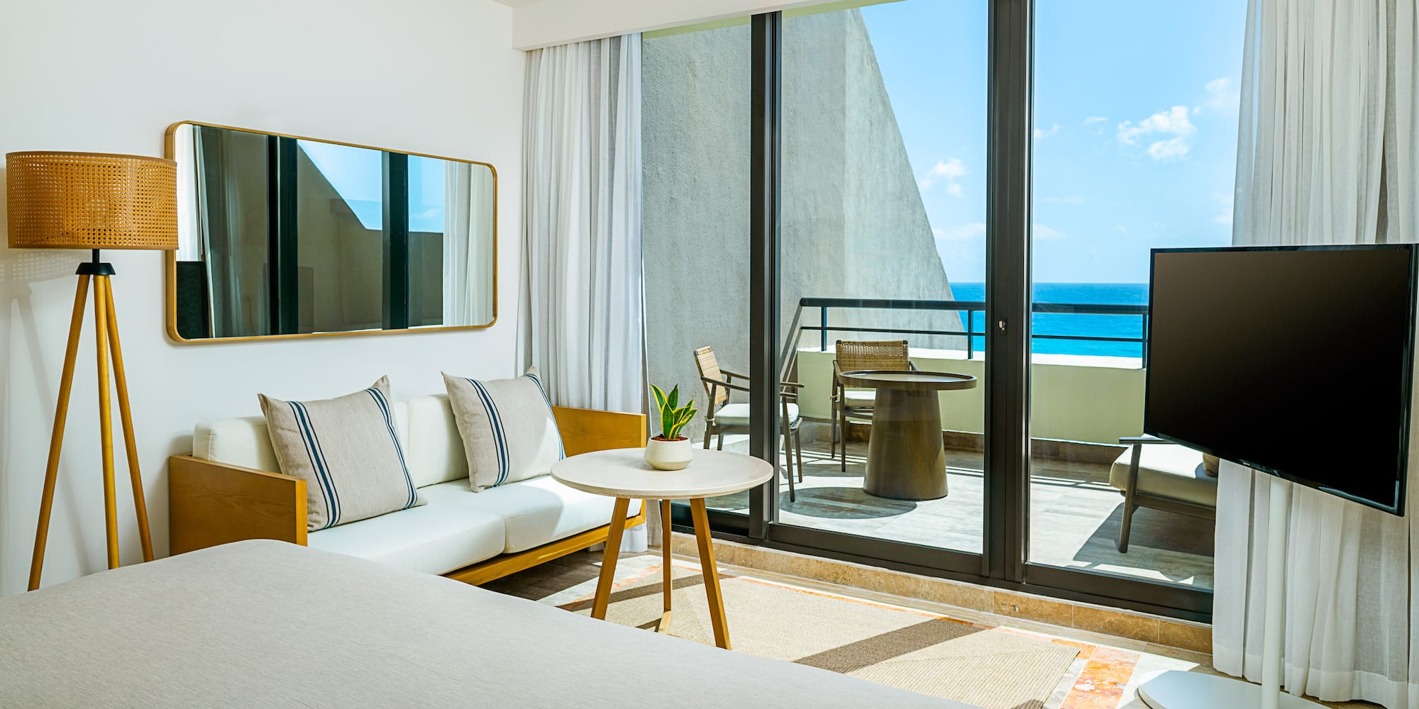 a room with a television and a table