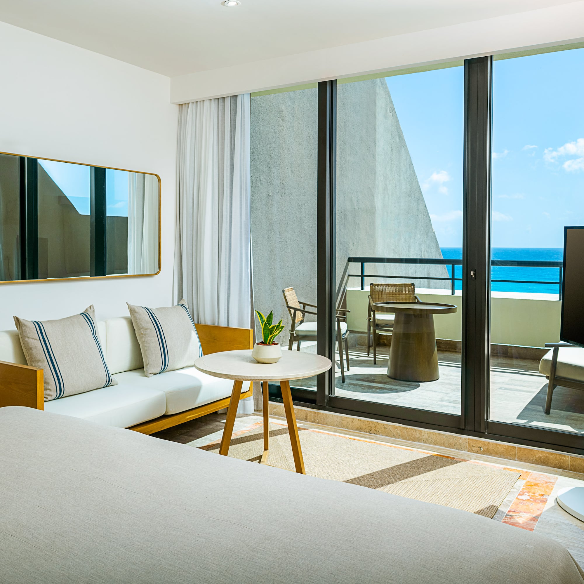 a room with a television and a table