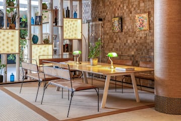 a room with a table and chairs