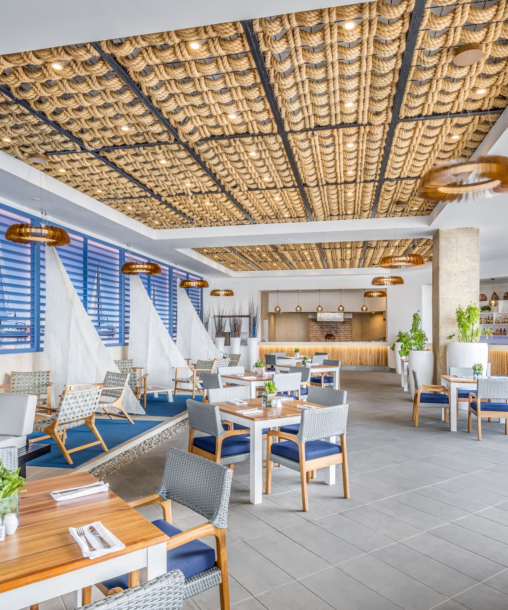 a room with tables and chairs