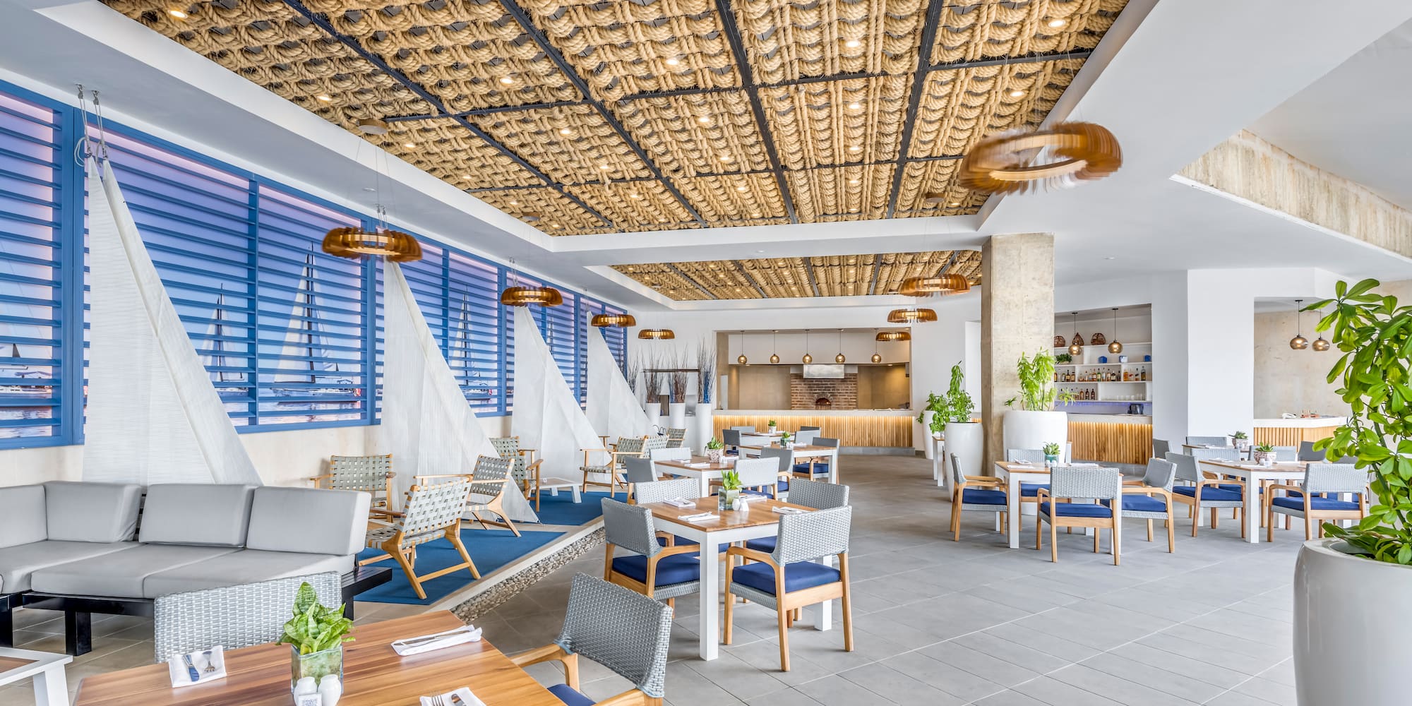 a room with tables and chairs