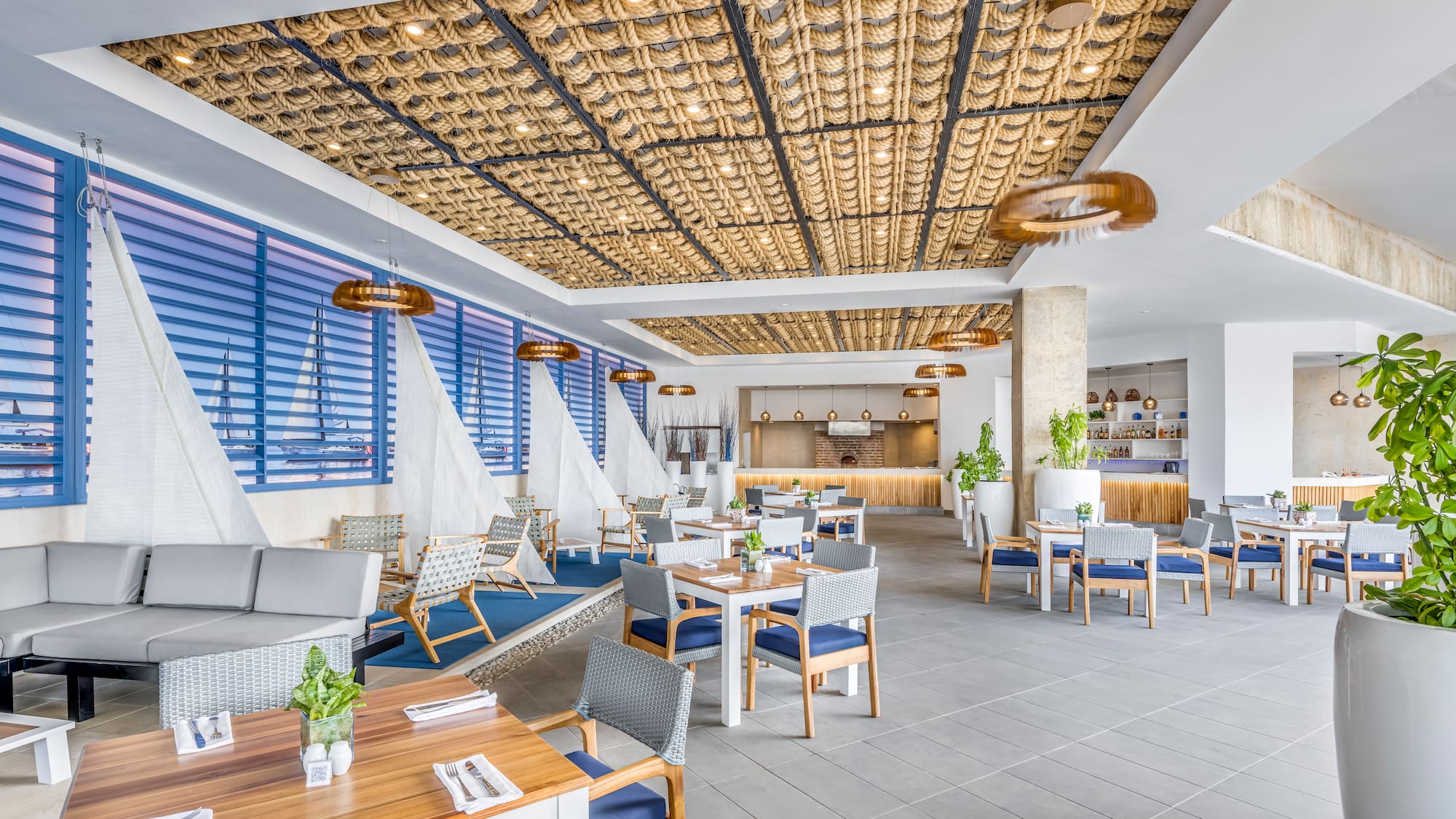 a room with tables and chairs