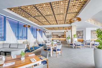 a room with tables and chairs