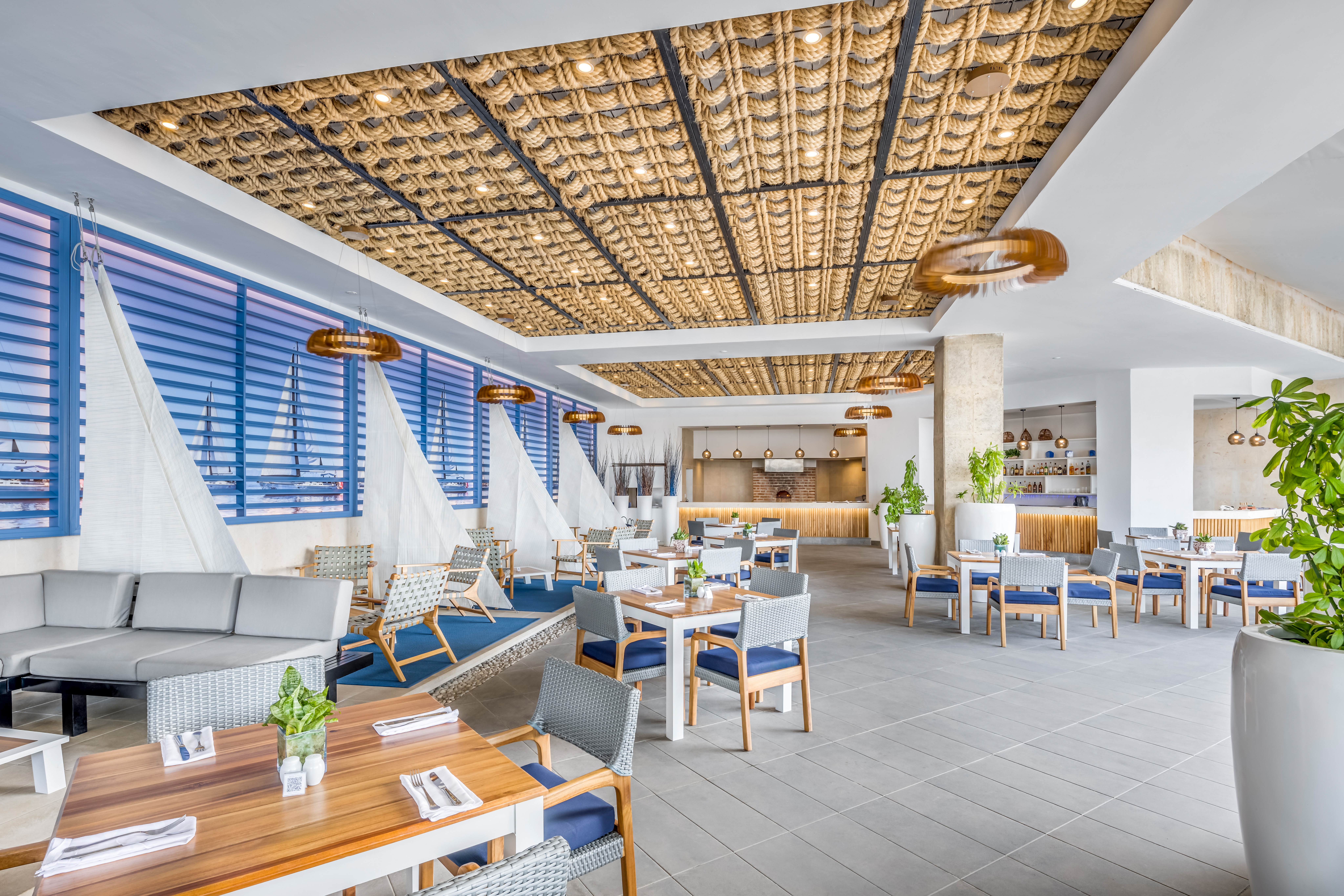 a room with tables and chairs