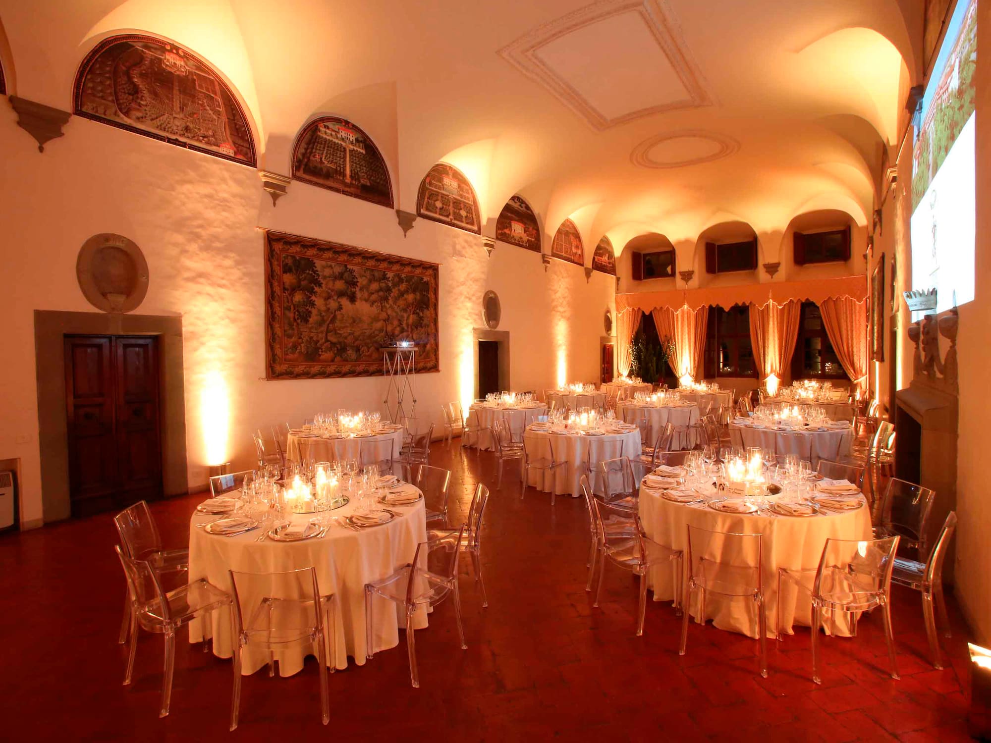 a room with tables and chairs