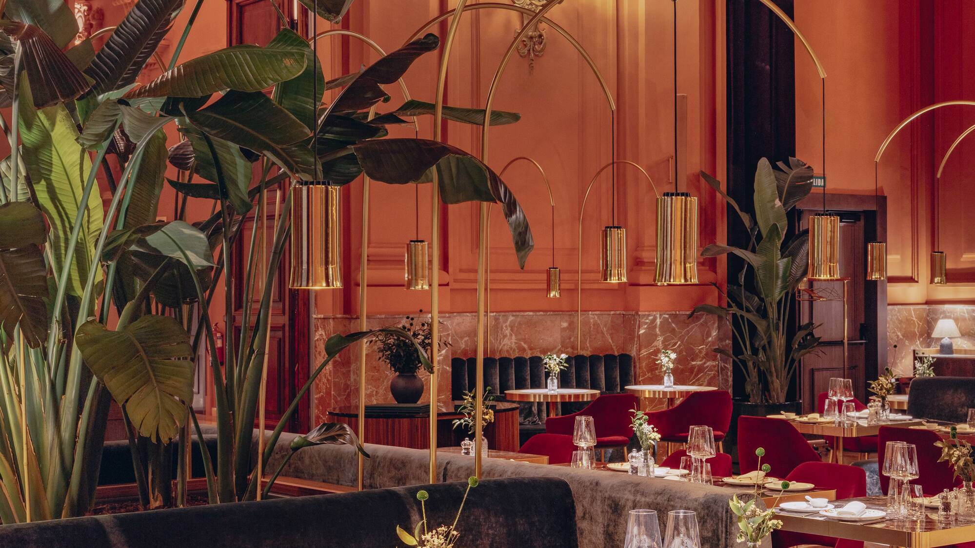 a room with tables and chairs