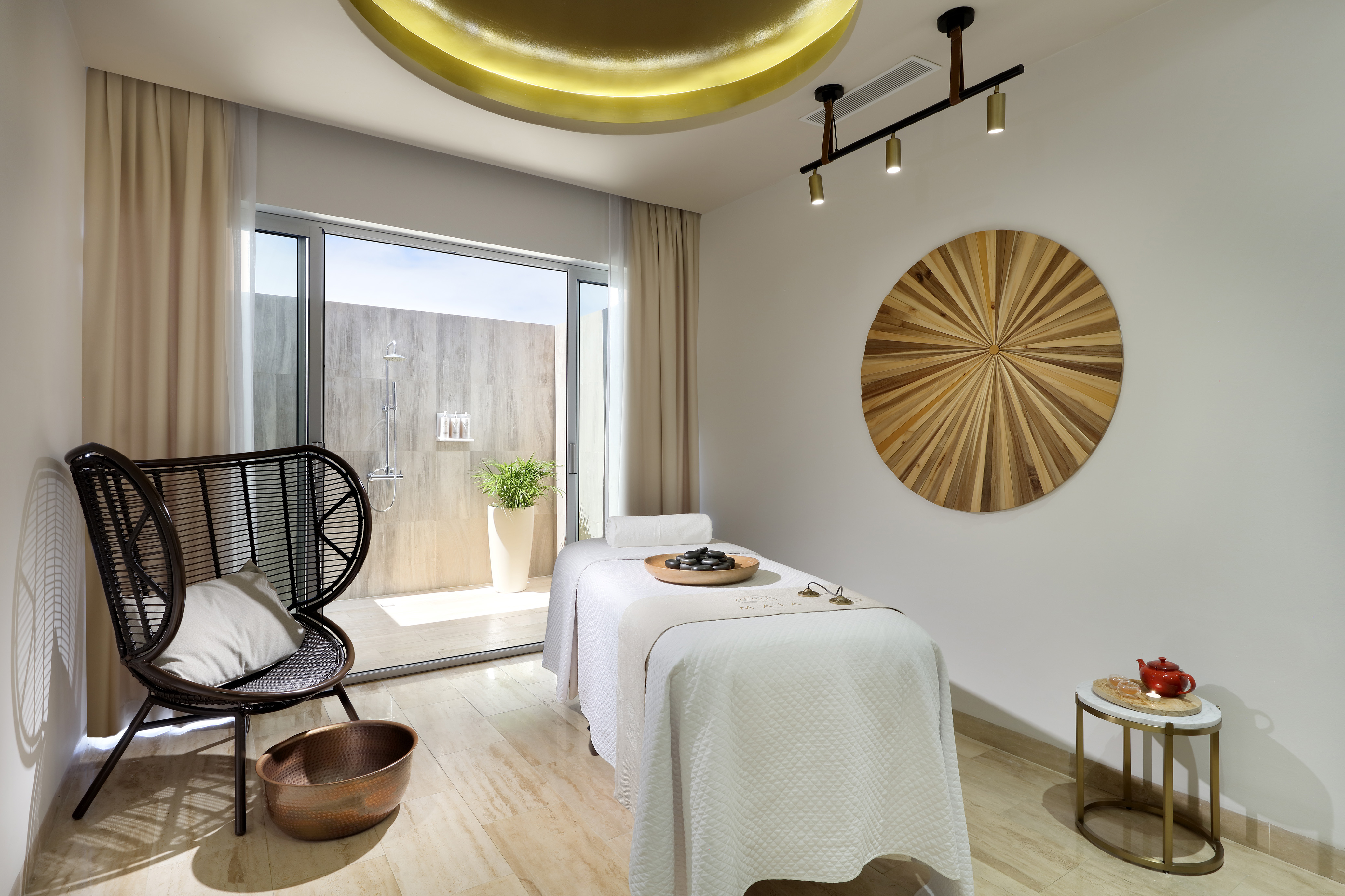 a massage table in a room