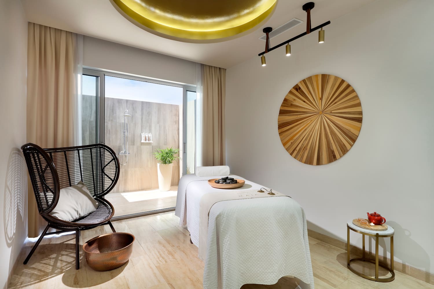 a massage table in a room