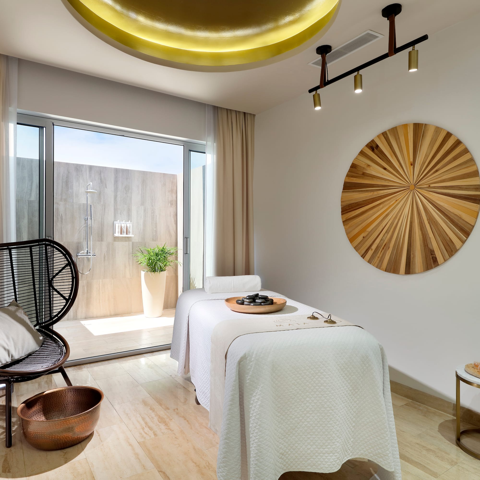 a massage table in a room