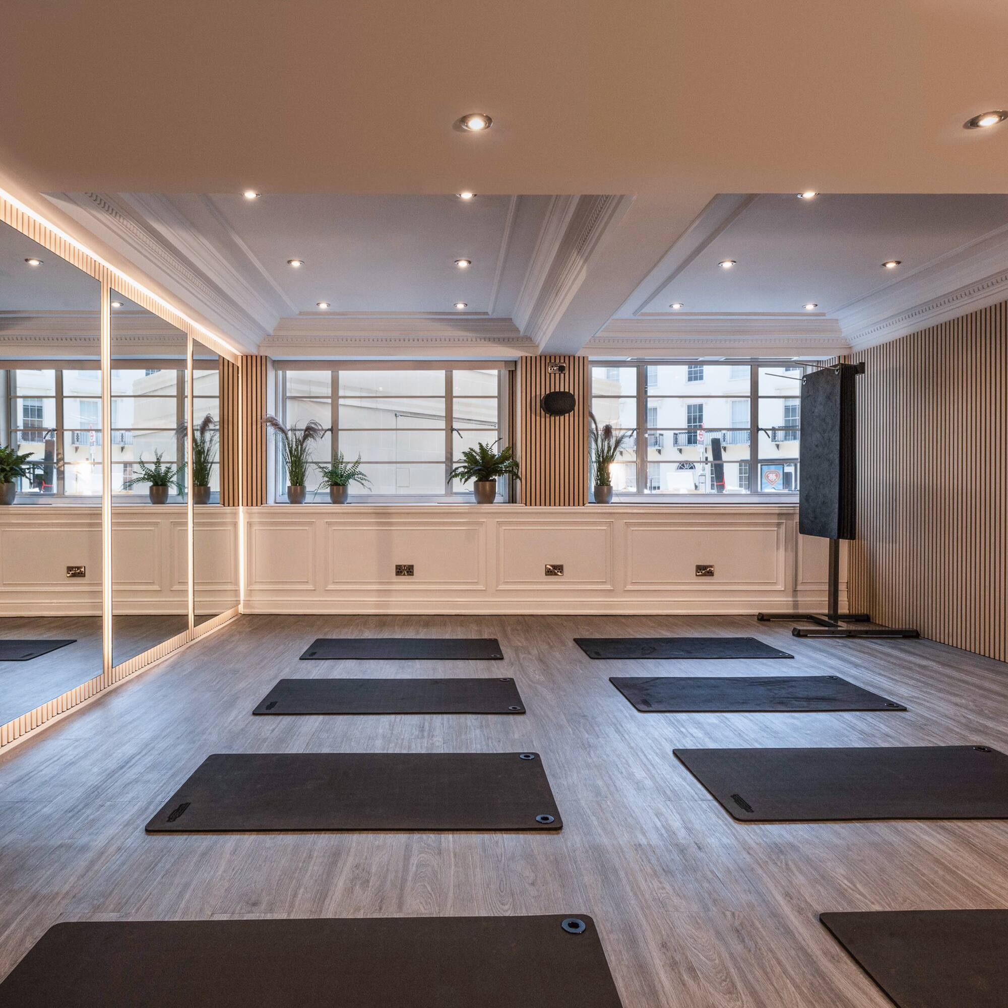 a room with mats on the floor