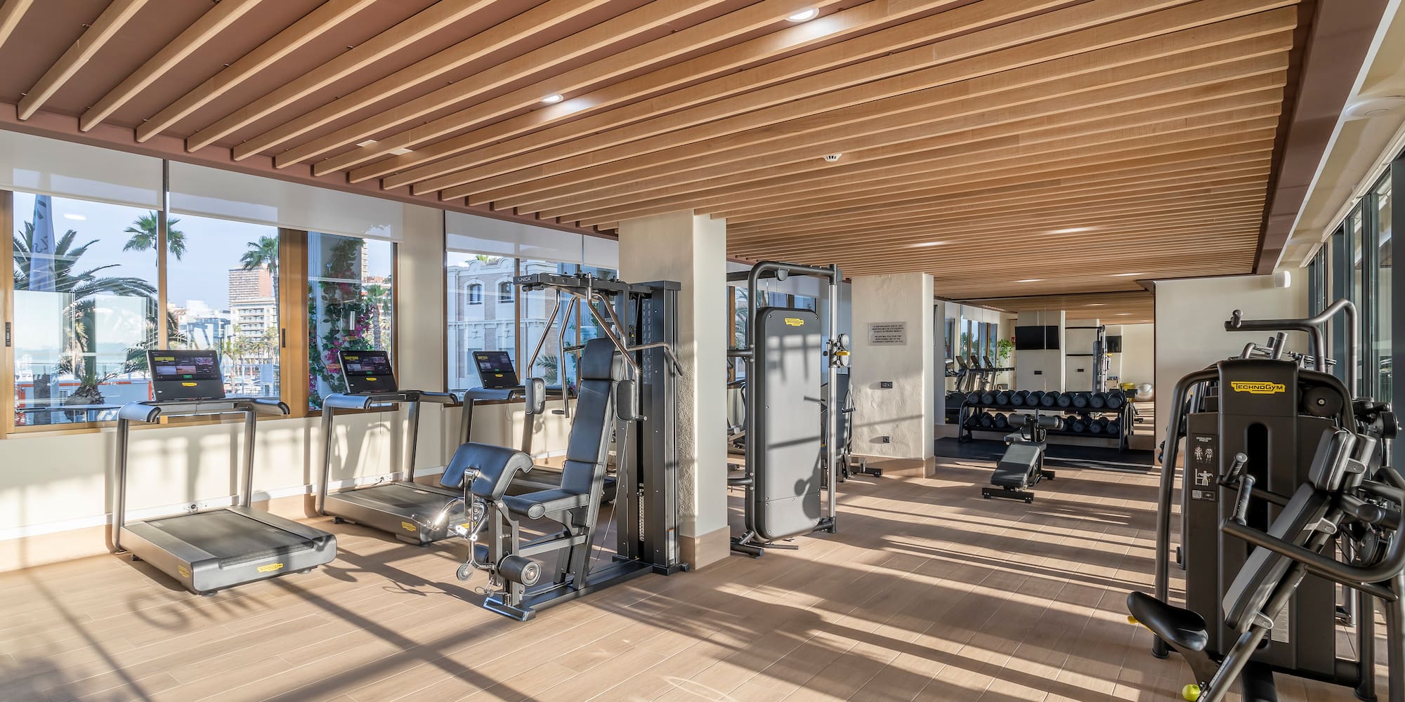 a gym with exercise equipment