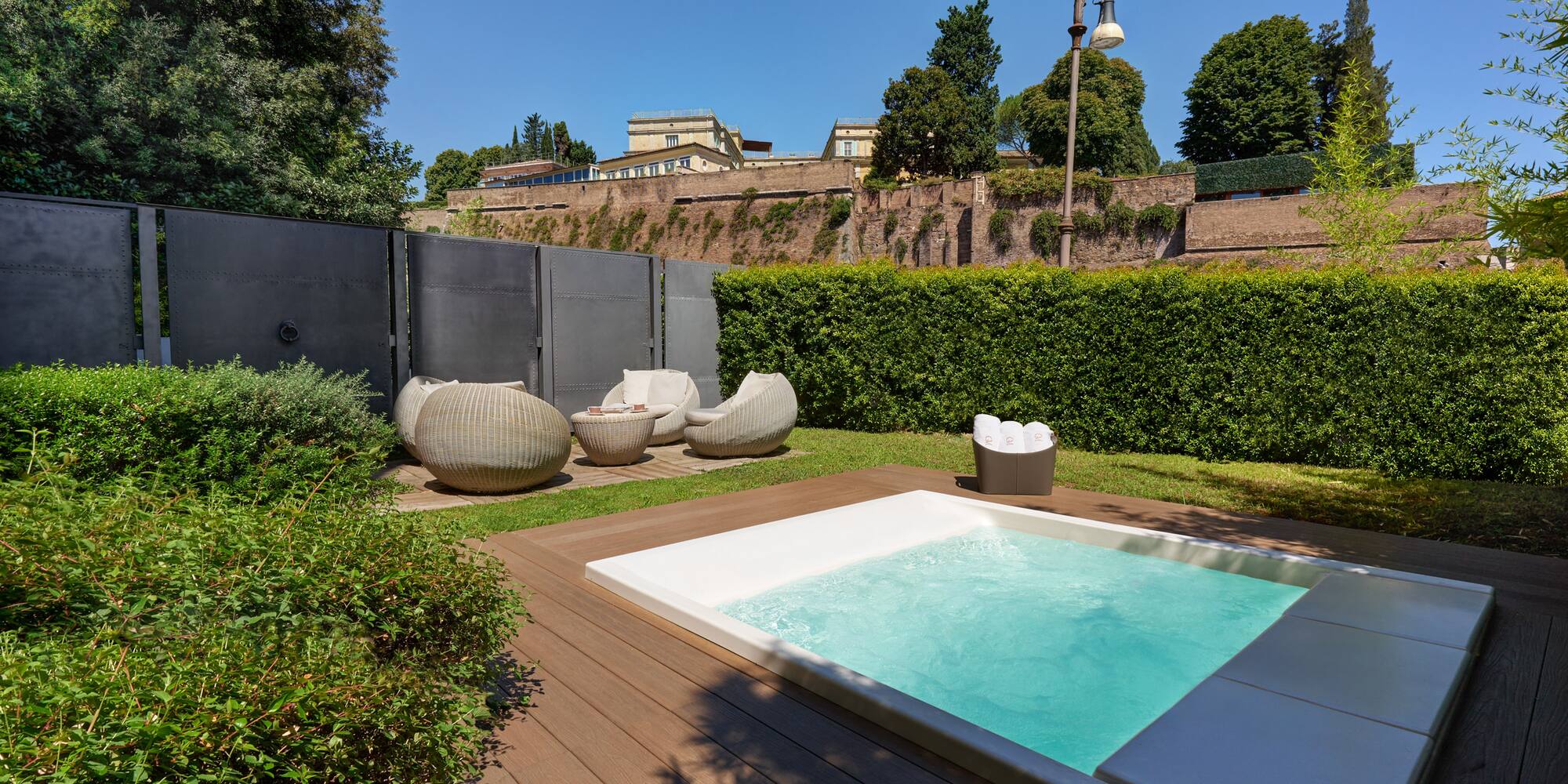 a pool in a backyard