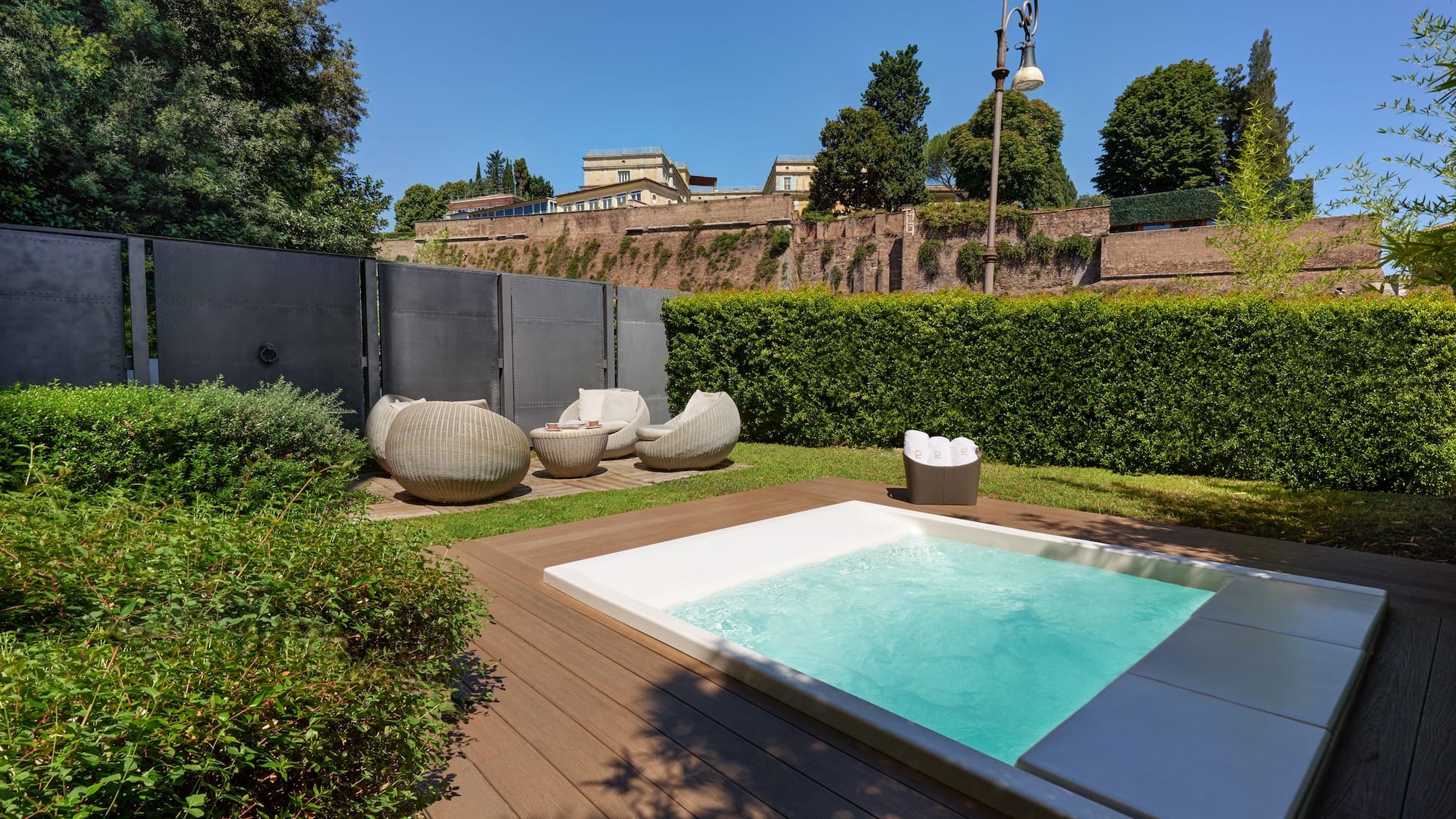 a pool in a backyard