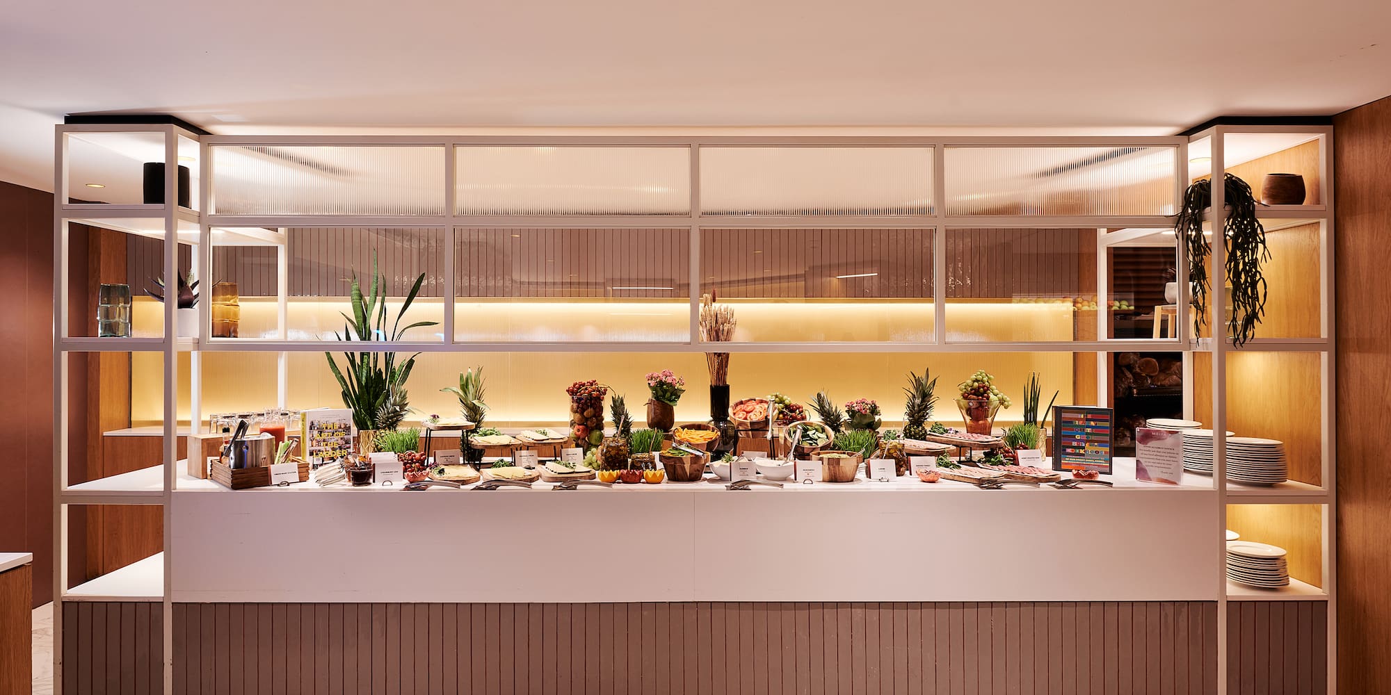 a buffet with food on it