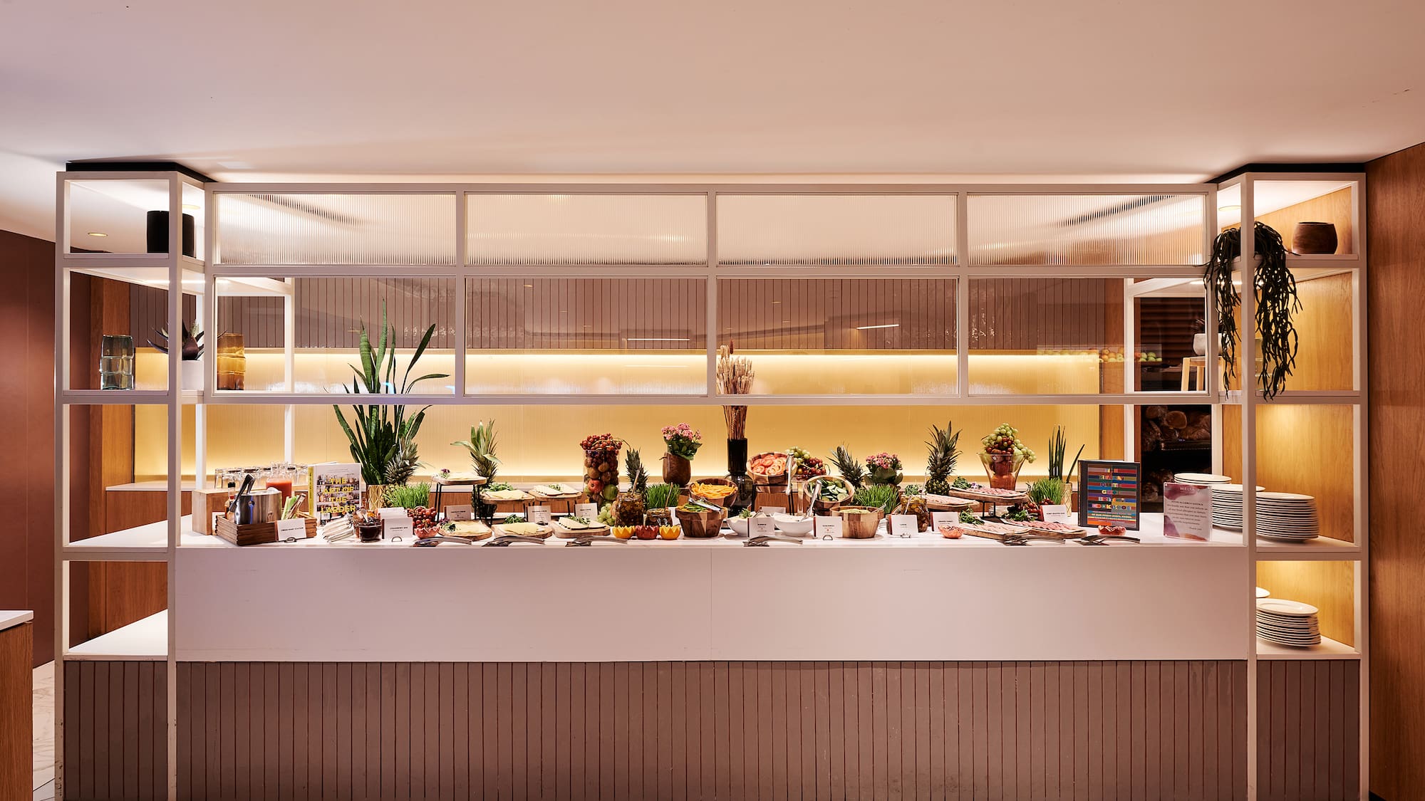 a buffet with food on it