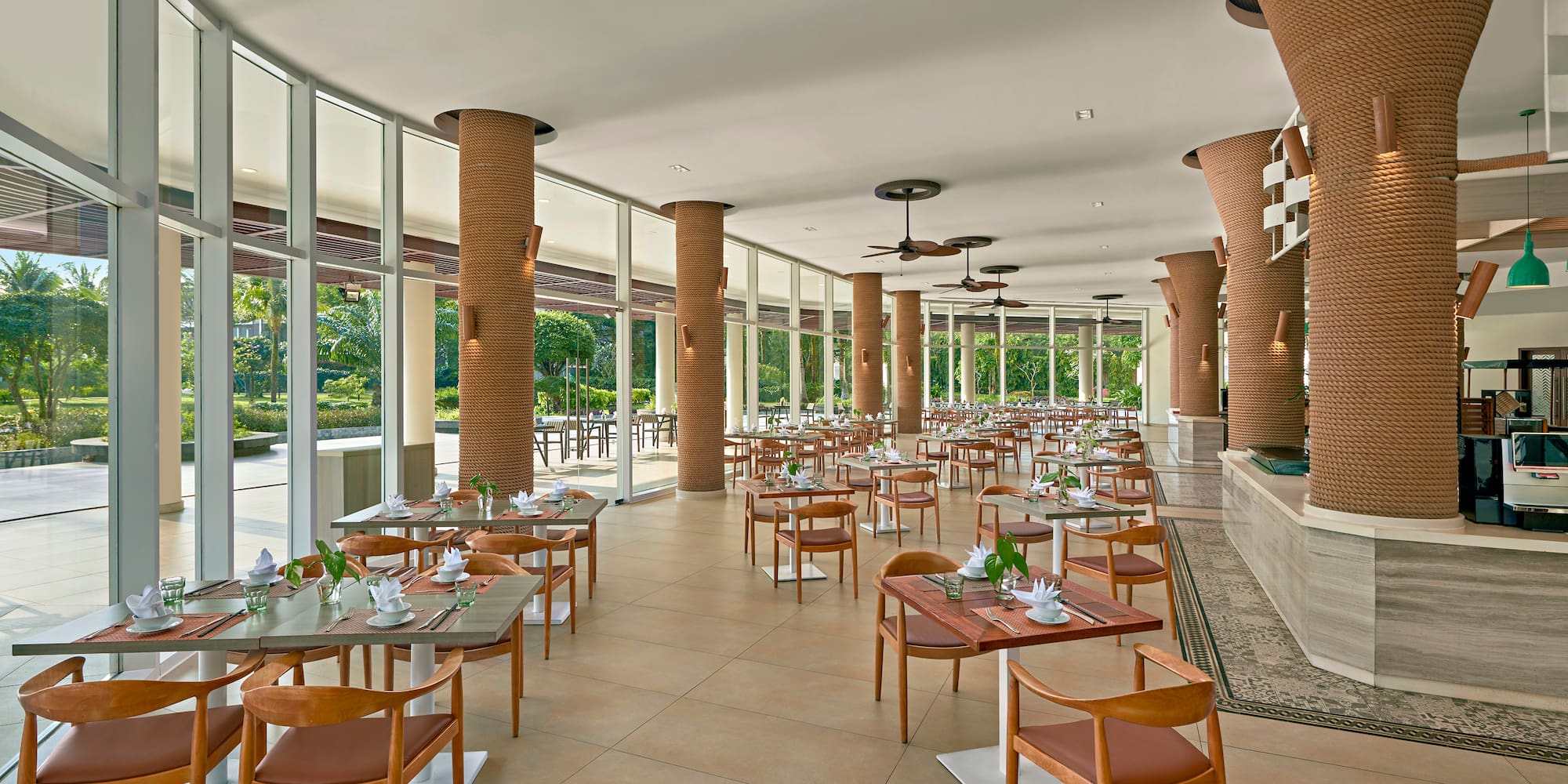 a restaurant with tables and chairs
