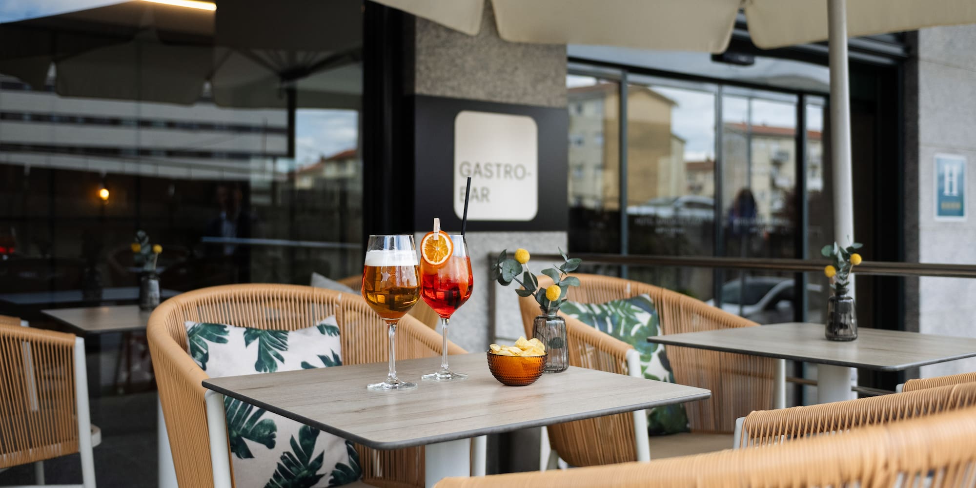 a table with drinks on it