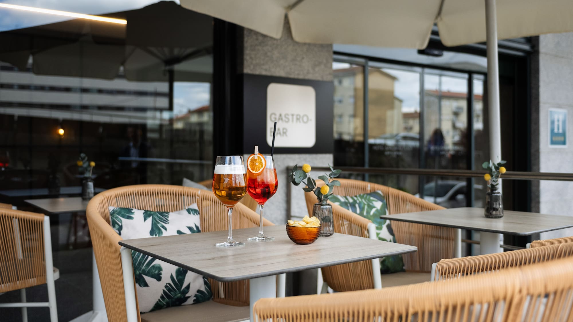 a table with drinks on it