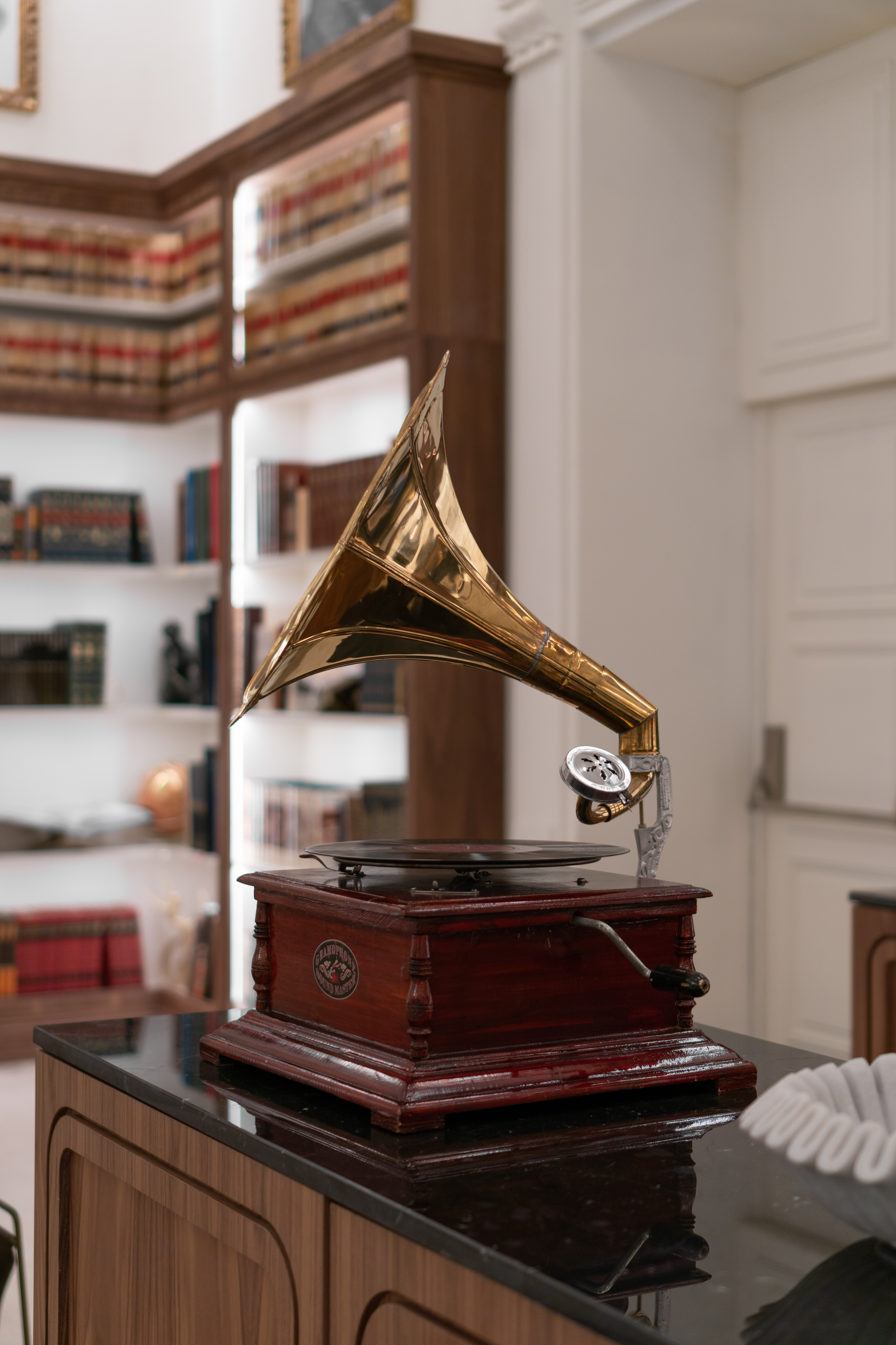 a record player on a table