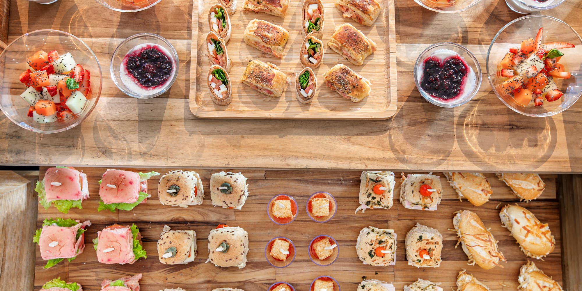 a table with different food on it