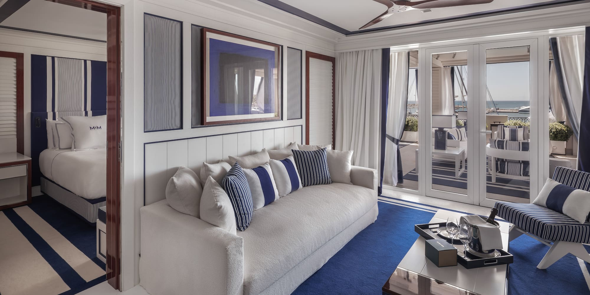 a room with a couch and a coffee table