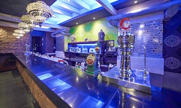 a bar with a few bottles of beer