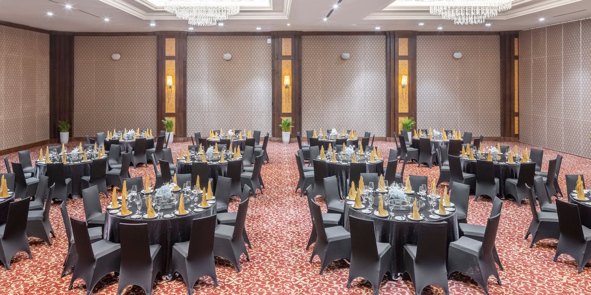 a large room with tables and chairs