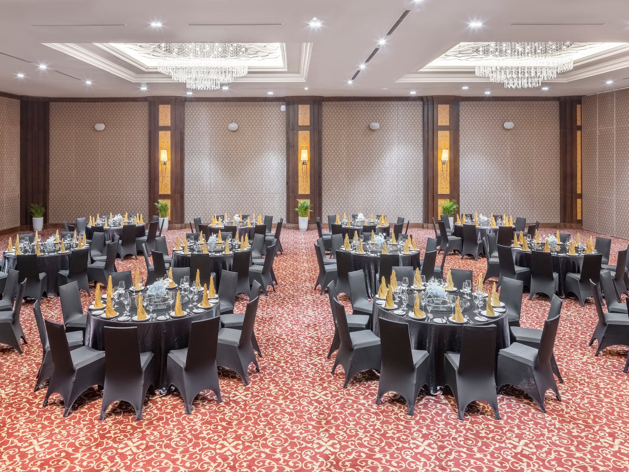 a large room with tables and chairs