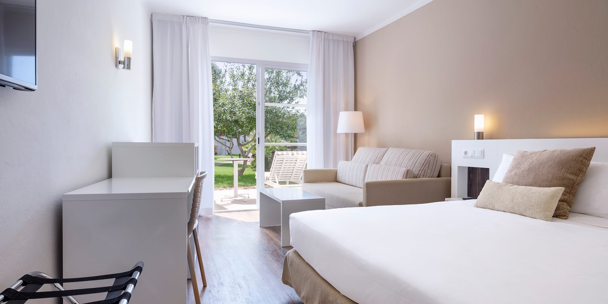 a room with a bed and a table