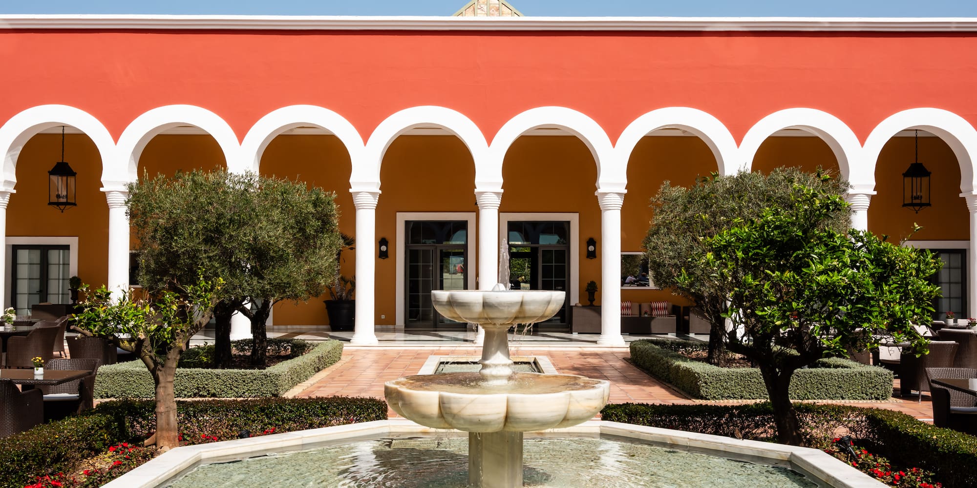 a fountain in front of a building