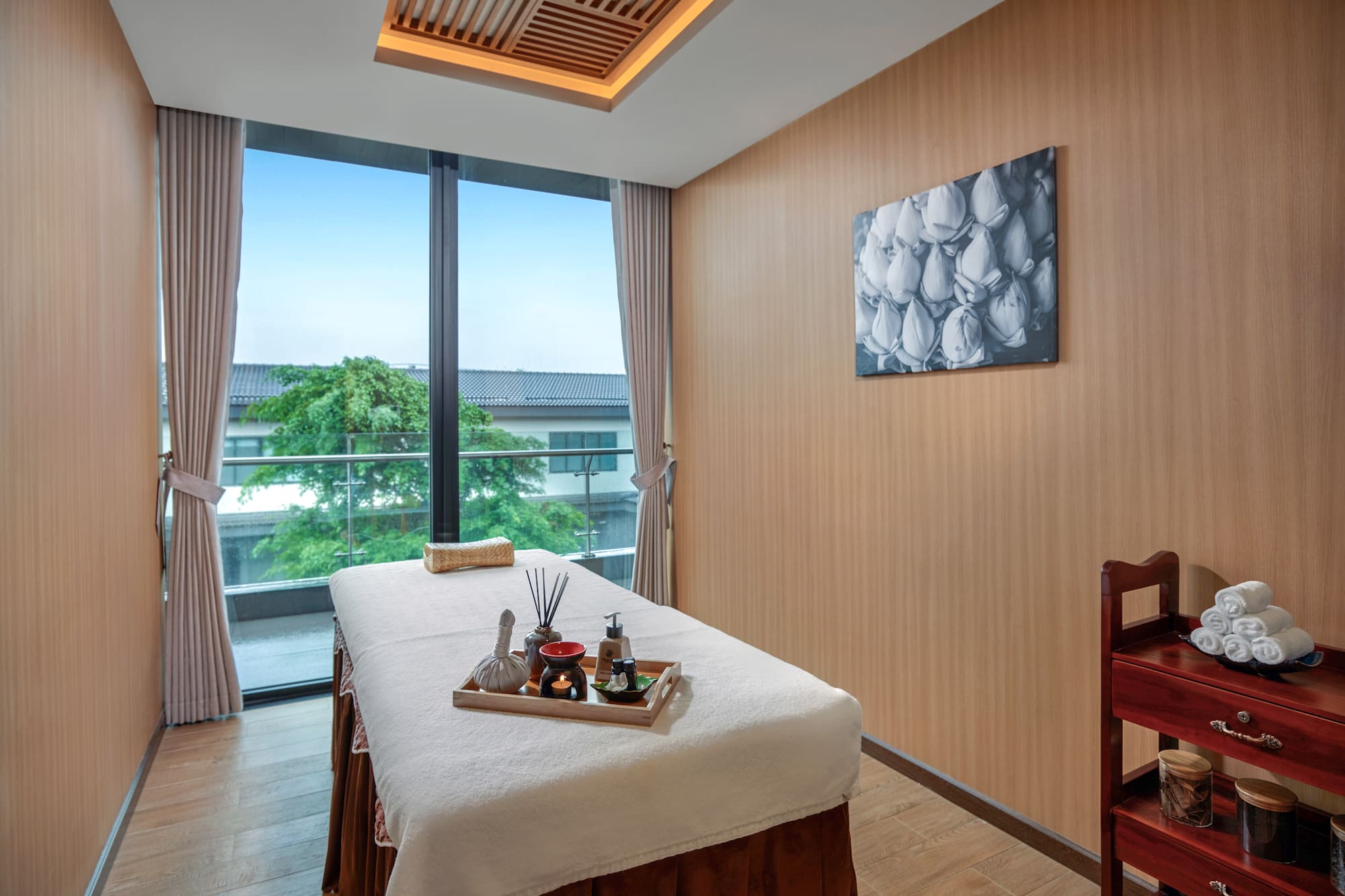 a massage table in a room