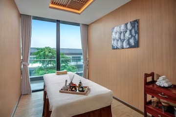 a massage table in a room