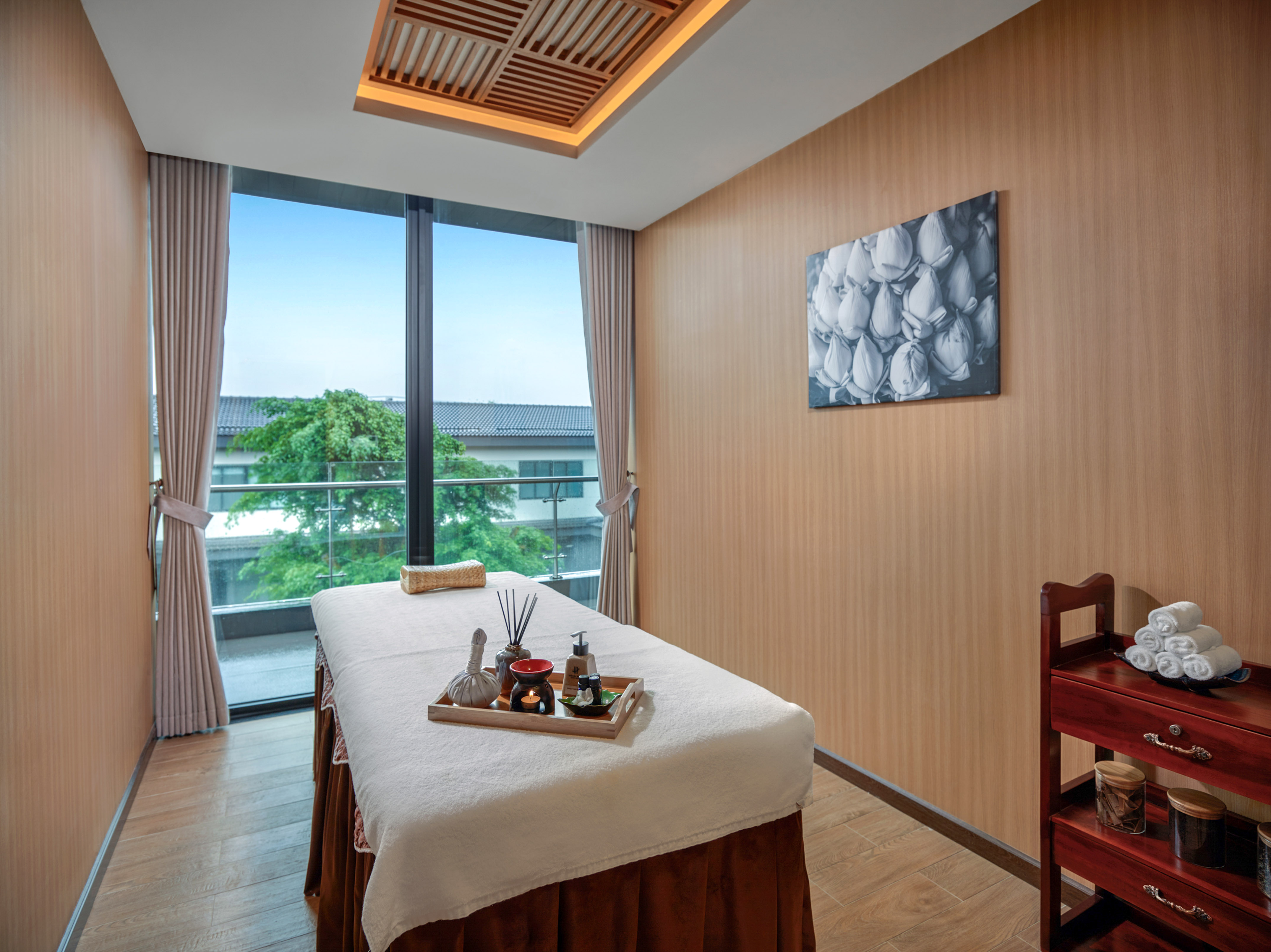 a massage table in a room