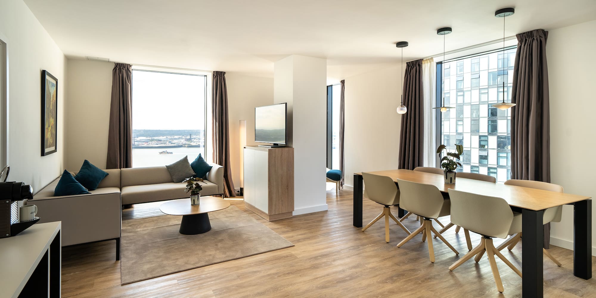 a room with a table and chairs