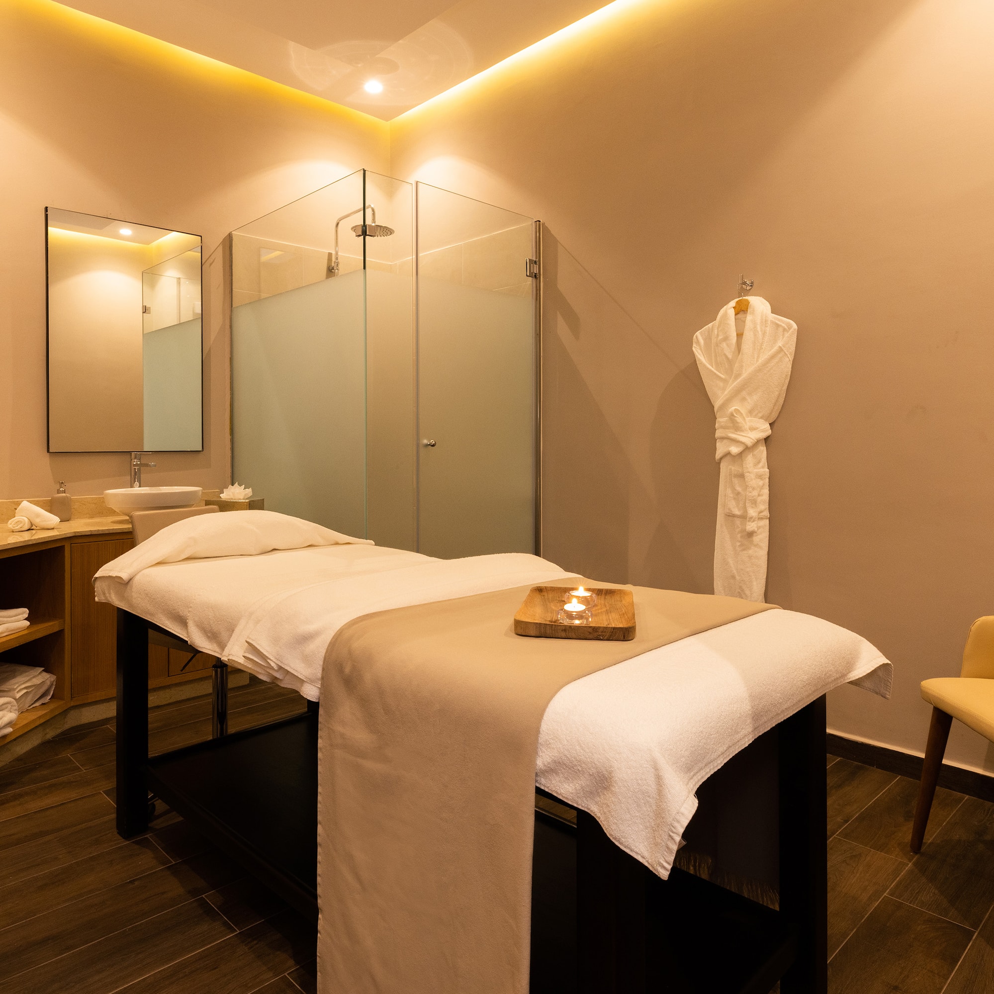 a massage table in a room