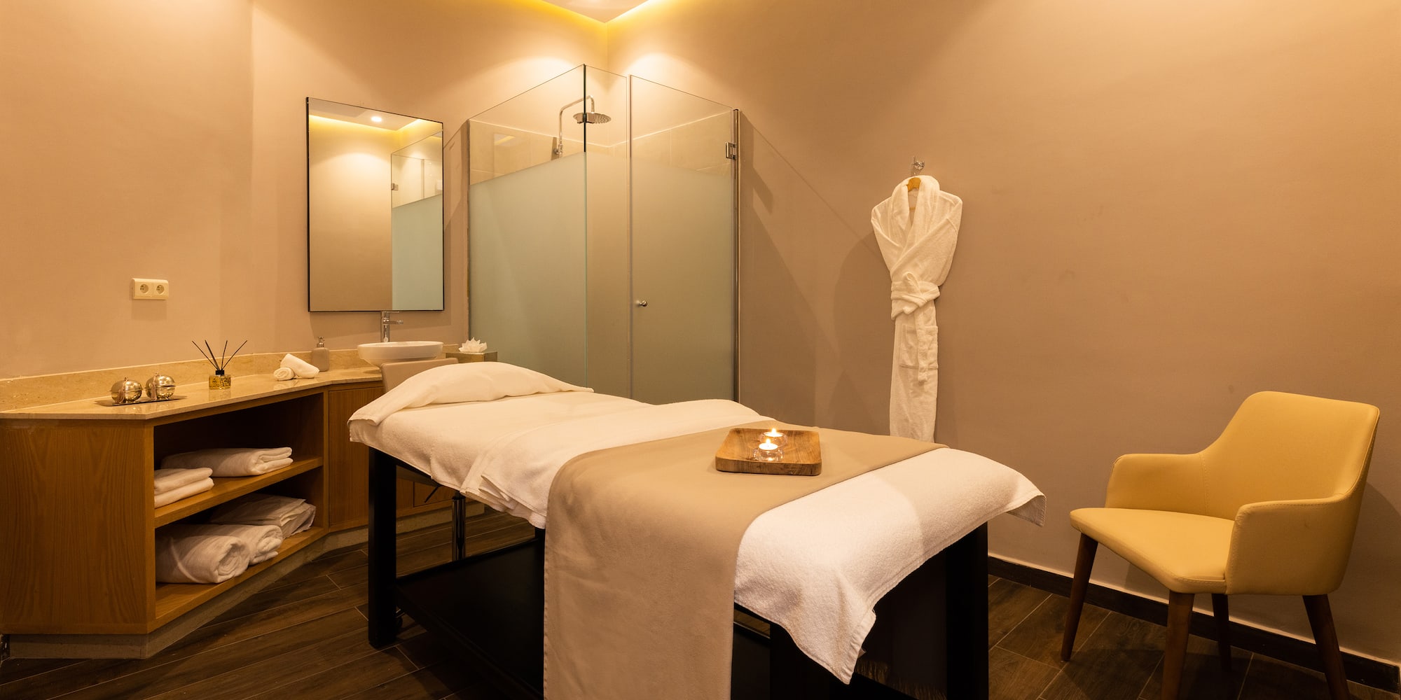 a massage table in a room